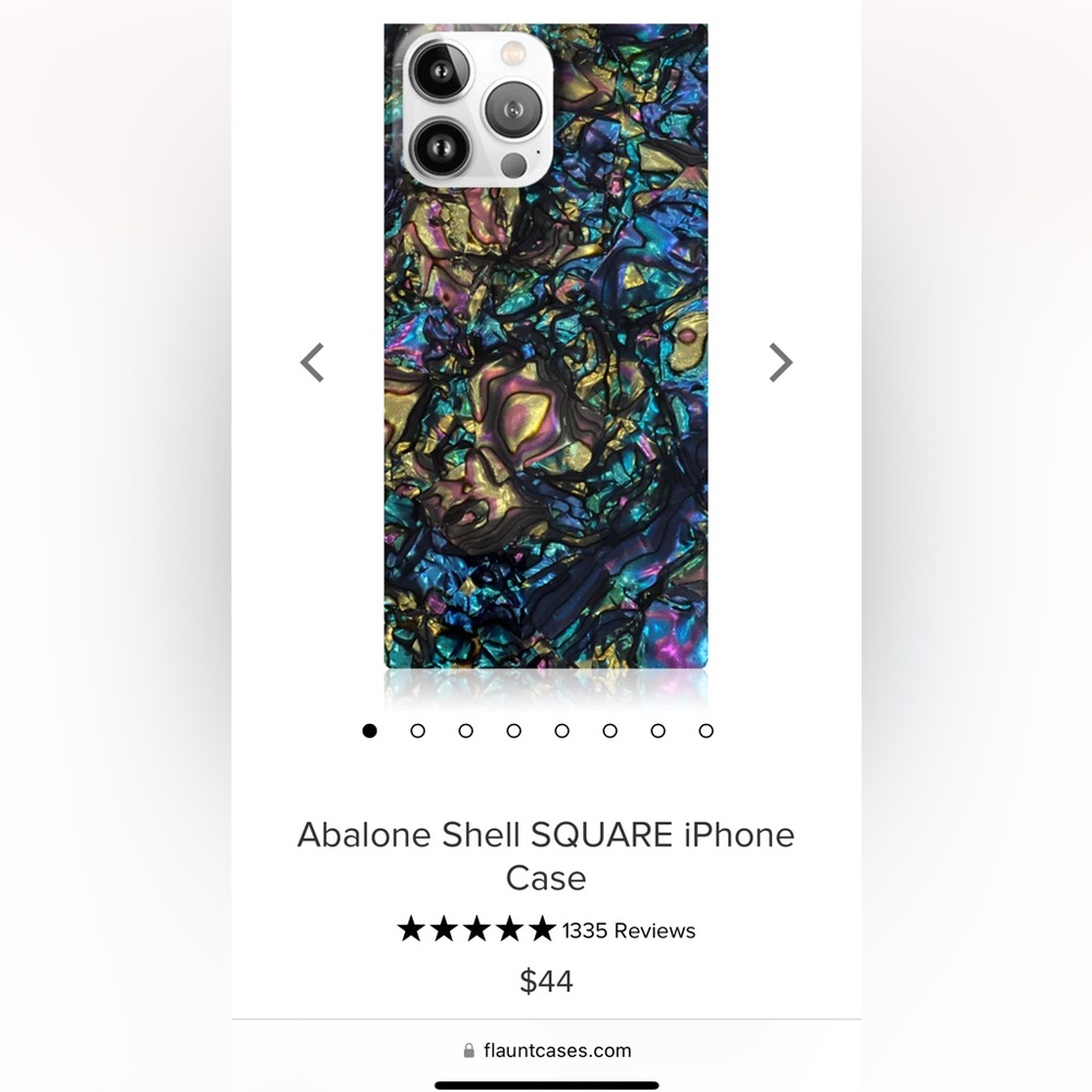 Two square Flaunt cases for iPhone 14 Max Pro in Abalone and Mother of Pearl